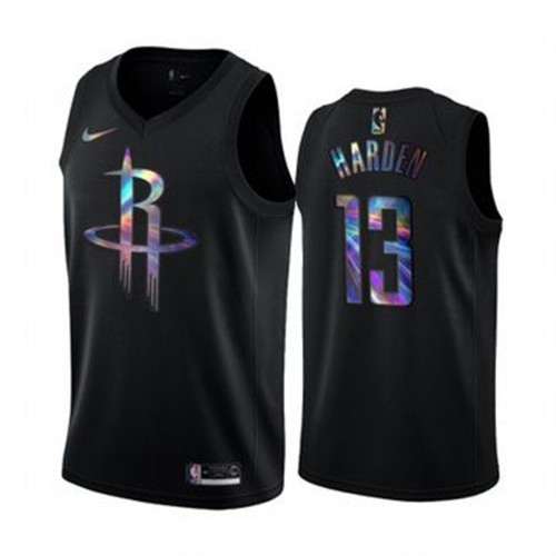 Houston Rockets #13 James Harden Mens Iridescent Holographic Collection Jersey - Black Mens