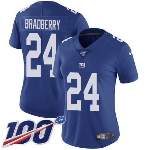 New York Giants #24 James Bradberry Royal Blue Team Color Women's Stitched 100th Season Vapor Untouchable Limited Jersey Womens