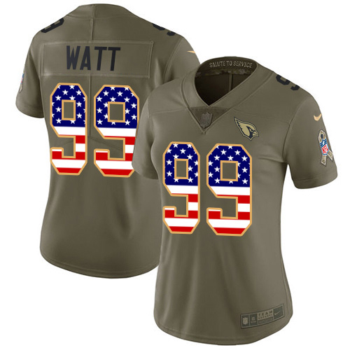 Cardinals #99 J.J. Watt Olive/USA Flag Women's Stitched Limited 2017 Salute To Service Jersey