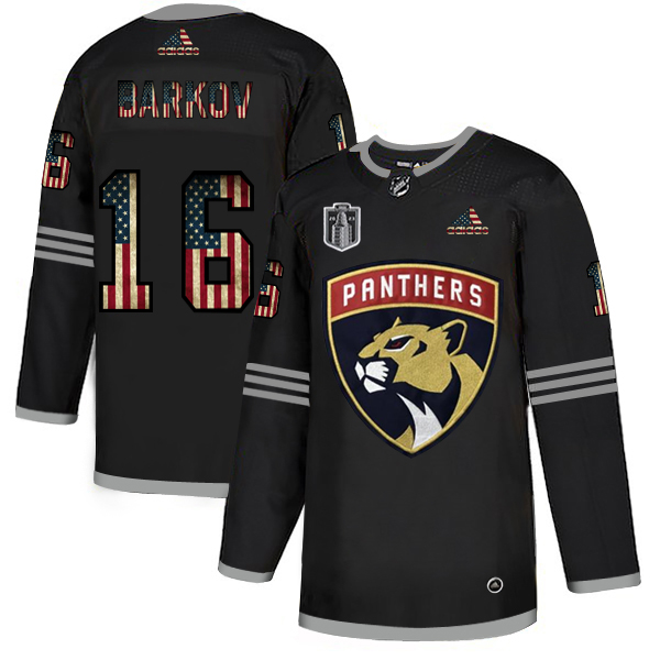 Florida Panthers #16 Aleksander Barkov Adidas Black 2023 Stanley Cup Final Patch USA Flag Limited Youth Jersey