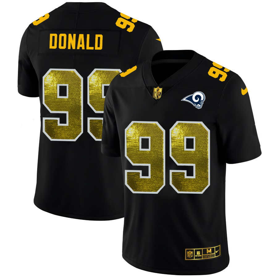 Los Angeles Rams #99 Aaron Donald Men's Black Golden Sequin Vapor Limited Jersey