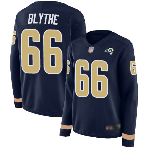Los Angeles Rams #66 Austin Blythe Navy Blue Team Color Women's Stitched Limited Therma Long Sleeve Jersey Womens