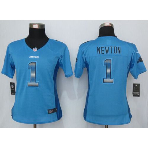 Carolina Panthers #1 Cam Newton Blue Alternate Women's Stitched Elite Strobe Jersey Womens