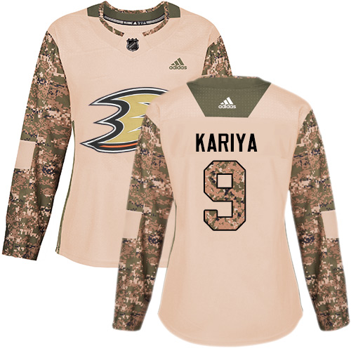 Adidas Anaheim Ducks #9 Paul Kariya Camo Authentic 2017 Veterans Day Women's Stitched Jersey Womens