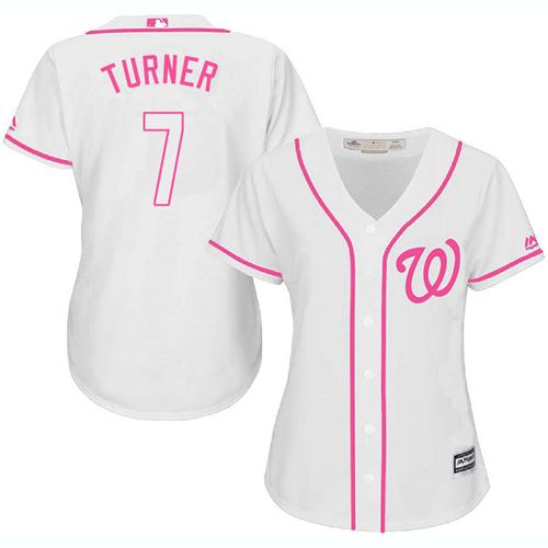 Washington Nationals #7 Trea Turner White/Pink Fashion Women's Stitched Jersey Womens