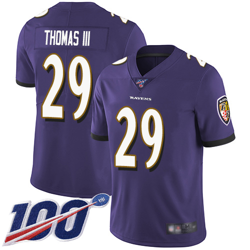 Baltimore Ravens #29 Earl Thomas III Purple Team Color Men's Stitched 100th Season Vapor Limited Jersey Men's