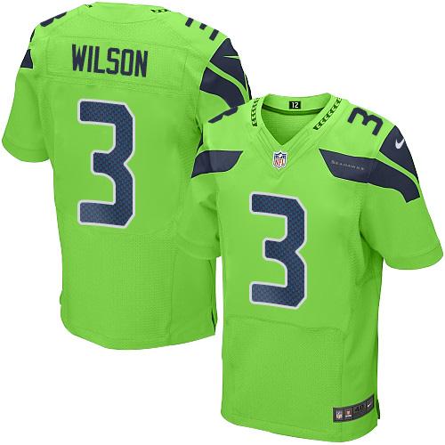 Seattle Seahawks #3 Russell Wilson Green Men's Stitched Elite Rush Jersey Men's