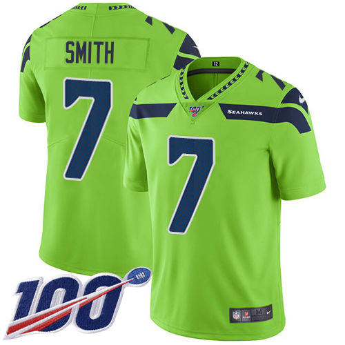 Seahawks #7 Geno Smith Green Men's Stitched Limited Rush 100th Season Jersey