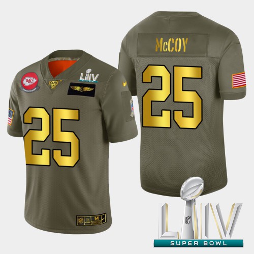 Kansas City Kansas City Chiefs #25 LeSean McCoy Men's Olive Gold Super Bowl LIV 2020 2019 Salute to Service Limited 100 Jersey Men's