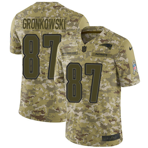 New England Patriots #87 Rob Gronkowski Camo Men's Stitched Limited 2018 Salute To Service Jersey Men's