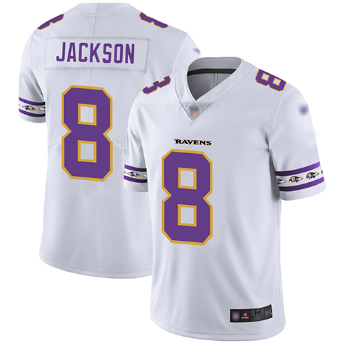 Ravens #8 Lamar Jackson White Men's Stitched Limited Team Logo Fashion Jersey