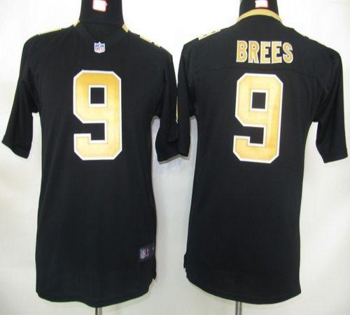 Saints #9 Drew Brees Black Team Color Youth Stitched Elite Jersey