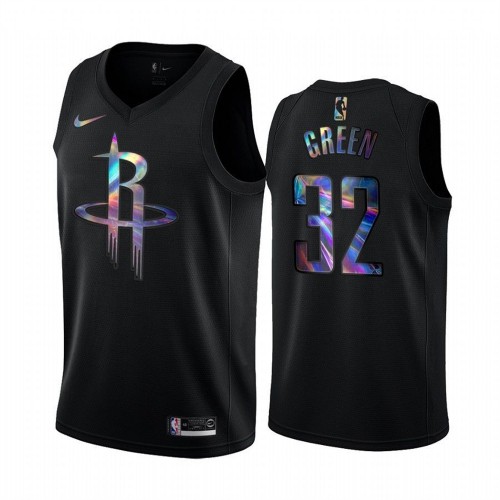 Houston Rockets #32 Jeff Green Mens Iridescent Holographic Collection Jersey - Black Mens