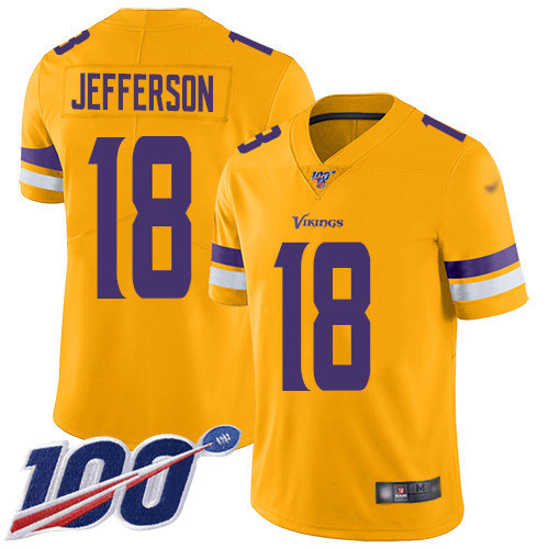 Vikings #18 Justin Jefferson Gold Youth Stitched Limited Inverted Legend 100th Season Jersey