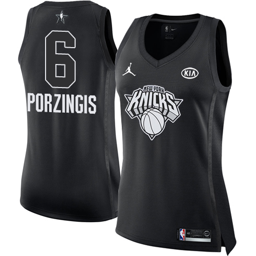 New York Knicks #6 Kristaps Porzingis Black Womens Jordan Swingman 2018 All-Star Game Jersey Womens