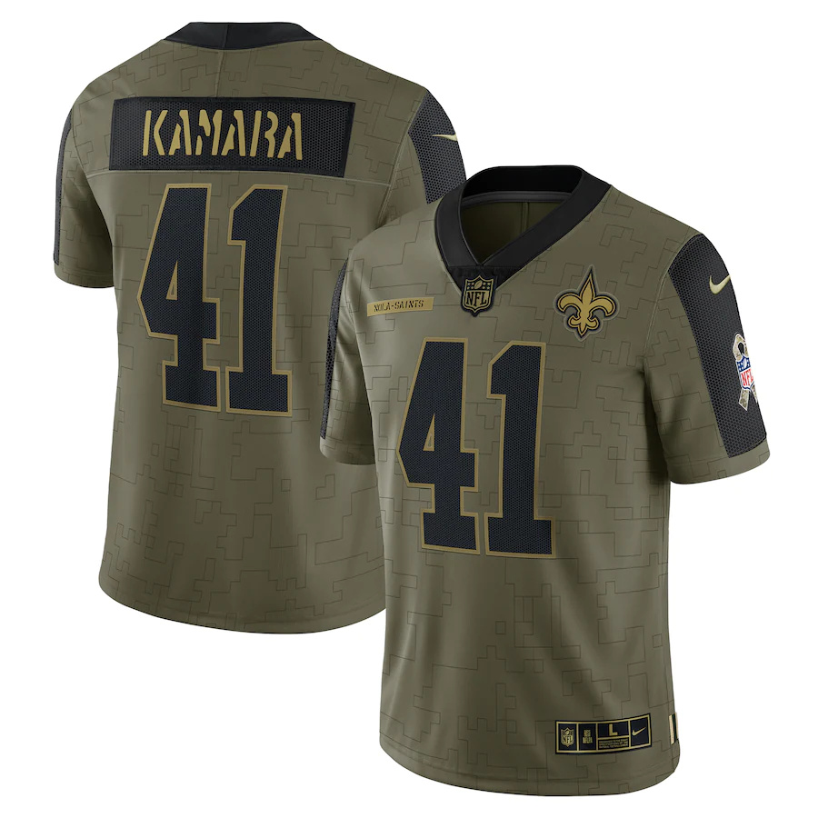 New Orleans Saints #41 Alvin Kamara Olive 2021 Salute To Service Limited Player Jersey