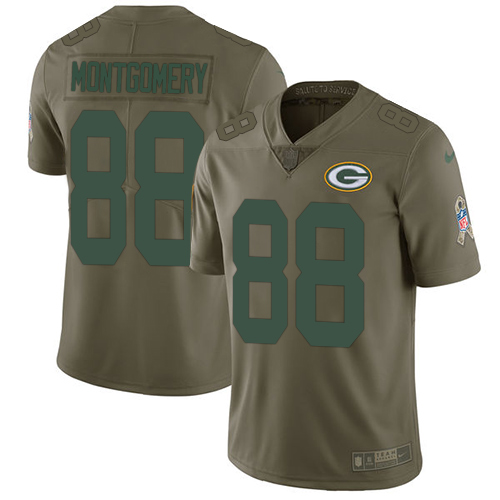 Green Bay Packers #88 Ty Montgomery Olive Men's Stitched Limited 2017 Salute To Service Jersey Men's