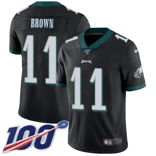 Eagles #11 A.J. Brown Black Alternate Men's Stitched 100th Season Vapor Untouchable Limited Jersey