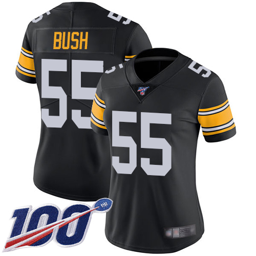 Pittsburgh Steelers #55 Devin Bush Black Alternate Women's Stitched 100th Season Vapor Limited Jersey Womens