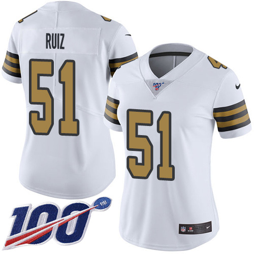 New Orleans Saints #51 Cesar Ruiz White Women's Stitched Limited Rush 100th Season Jersey Womens