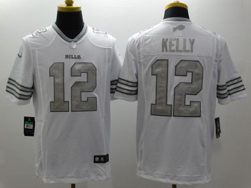 Bills #12 Jim Kelly White Men's Stitched Limited Platinum Jersey