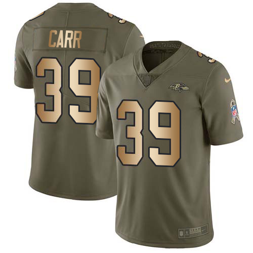 Baltimore Ravens #39 Brandon Carr Olive/Gold Youth Stitched Limited 2017 Salute To Service Jersey Youth