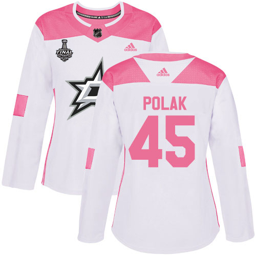 Adidas Dallas Stars #45 Roman Polak White/Pink Authentic Fashion Women's 2020 Stanley Cup Final Stitched Jersey Womens