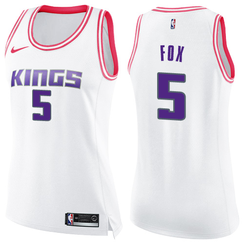 Sacramento Kings #5 DeAaron Fox White/Pink Womens Swingman Fashion Jersey Womens
