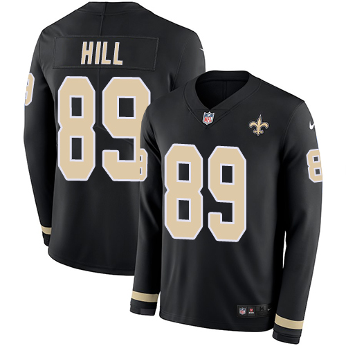 New Orleans Saints #89 Josh Hill Black Team Color Men's Stitched Limited Therma Long Sleeve Jersey Men's