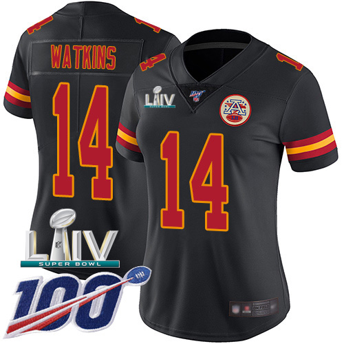 Kansas City Chiefs #14 Sammy Watkins Black Super Bowl LIV 2020 Women's Stitched Limited Rush 100th Season Jersey Womens