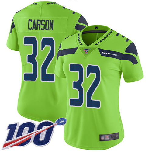Seattle Seahawks #32 Chris Carson Green Women's Stitched Limited Rush 100th Season Jersey Womens