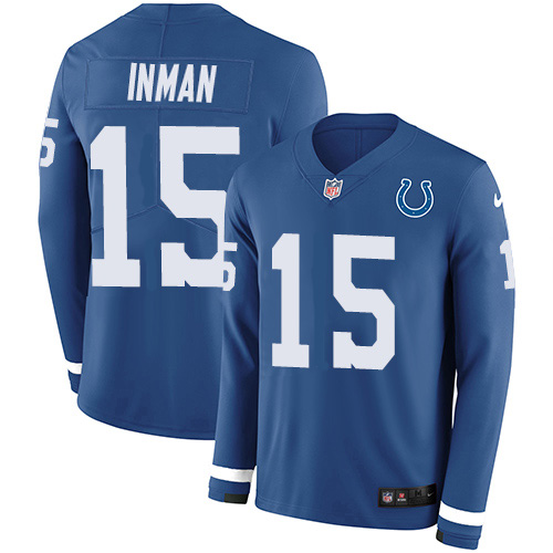 Indianapolis Colts #15 Dontrelle Inman Royal Blue Team Color Men's Stitched Limited Therma Long Sleeve Jersey Men's