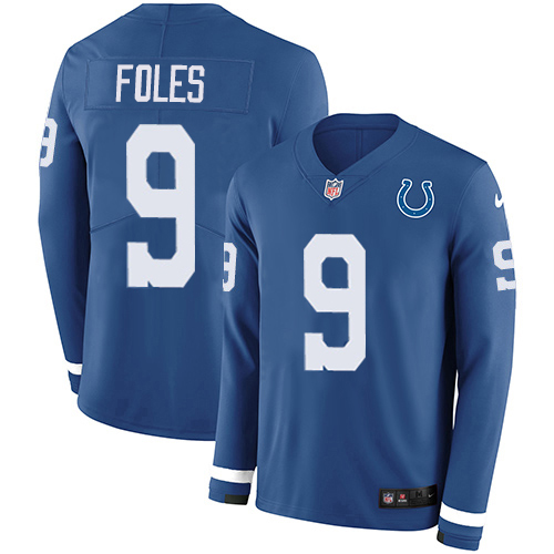 Colts #9 Nick Foles Royal Blue Team Color Men's Stitched Limited Therma Long Sleeve Jersey