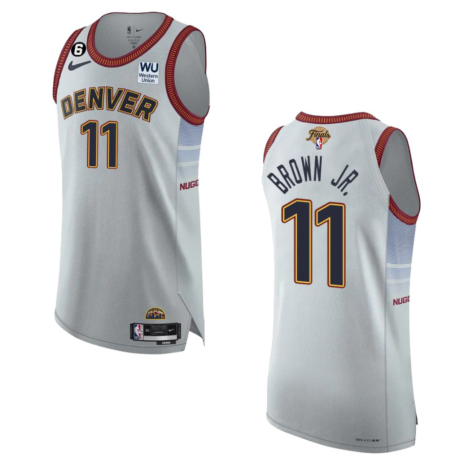 Denver Nuggets #11 Bruce Brown Jr. Silver 2023 Finals Patch Authentic Jersey - City Edition