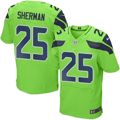 Seattle Seahawks #25 Richard Sherman Green Men's Stitched Elite Rush Jersey Men's