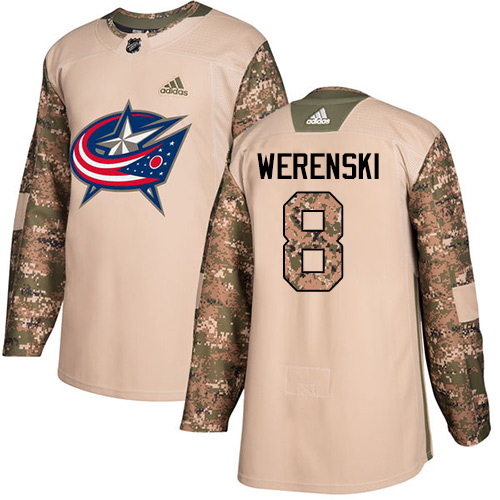 Adidas Columbus Blue Jackets #8 Zach Werenski Camo Authentic 2017 Veterans Day Stitched Youth Jersey Youth