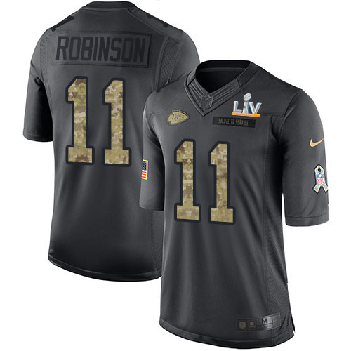 Kansas City Chiefs #11 Demarcus Robinson Black Youth Super Bowl LV Bound Stitched Limited 2016 Salute to Service Jersey Youth
