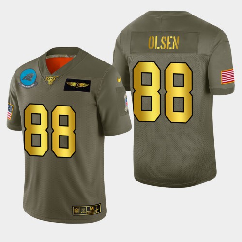 Carolina Carolina Panthers #88 Greg Olsen Men's Olive Gold 2019 Salute to Service Limited 100 Jersey Men's