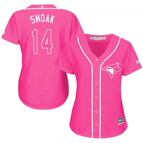 Toronto Blue Jays #14 Justin Smoak Pink Fashion Women's Stitched Jersey Womens