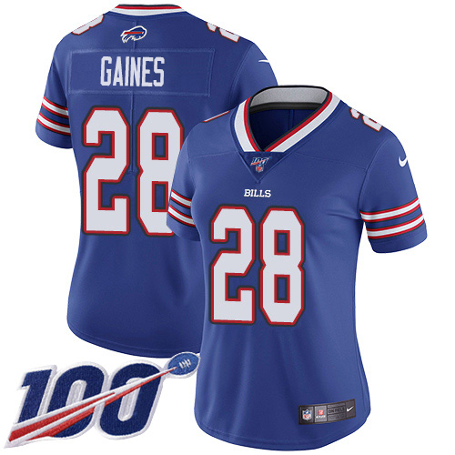 Buffalo Bills #28 E.J. Gaines Royal Blue Team Color Women's Stitched 100th Season Vapor Untouchable Limited Jersey Womens