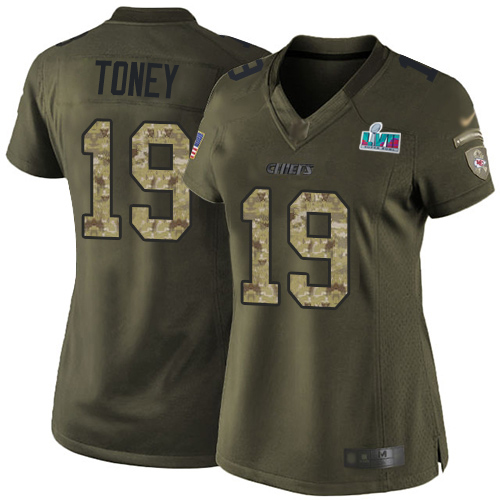 Chiefs #19 Kadarius Toney Green Super Bowl LVII Patch Women's Stitched Limited 2015 Salute To Service Jersey