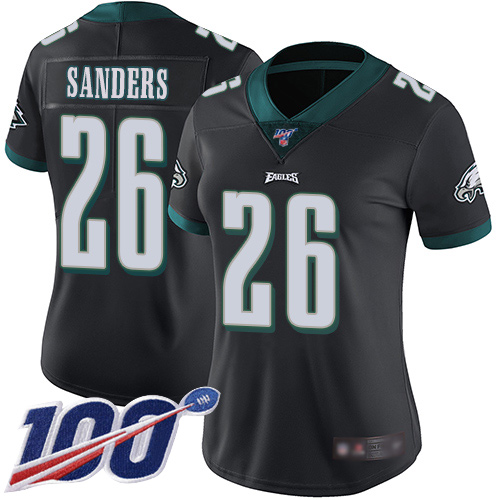 Eagles #26 Miles Sanders Black Alternate Women's Stitched 100th Season Vapor Limited Jersey