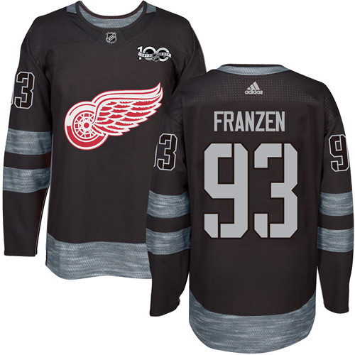 Adidas Detroit Red Wings #93 Johan Franzen Black 1917-2017 100th Anniversary Stitched Jersey Men's