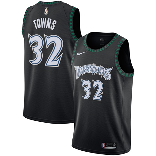 Minnesota Timberwolves #32 Karl-Anthony Towns Black Swingman Hardwood Classics Jersey Mens