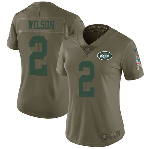 Jets #2 Zach Wilson Olive Women's Stitched Limited 2017 Salute To Service Jersey