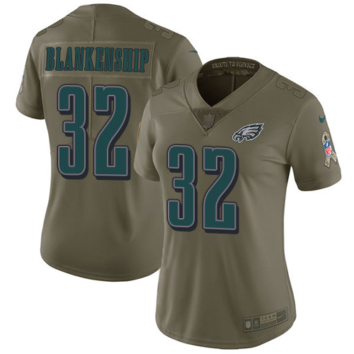 Eagles #32 Reed Blankenship Olive Women's Stitched Limited 2017 Salute To Service Jersey