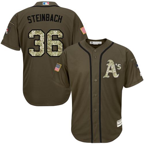 Oakland Athletics #36 Terry Steich Green Salute to Service Stitched Jersey Men's
