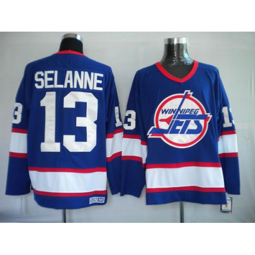 Winnipeg Jets #13 Teemu Selanne Stitched Blue CCM Throwback Jersey Men's