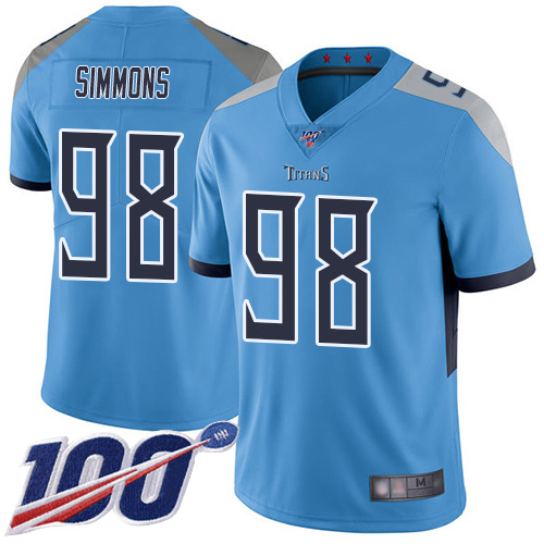 Titans #98 Jeffery Simmons Light Blue Alternate Men's Stitched 100th Season Vapor Limited Jersey