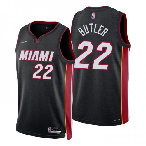 Miami Heat #22 Jimmy Butler Black Mens 2021-22 75th Anniversary Diamond Swingman Jersey - Icon Edition Mens
